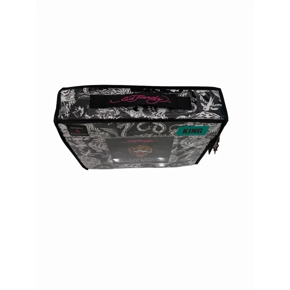 Ed Hardy Tiger Skull Snake Black White 6 Piece King Sheet Set NWT